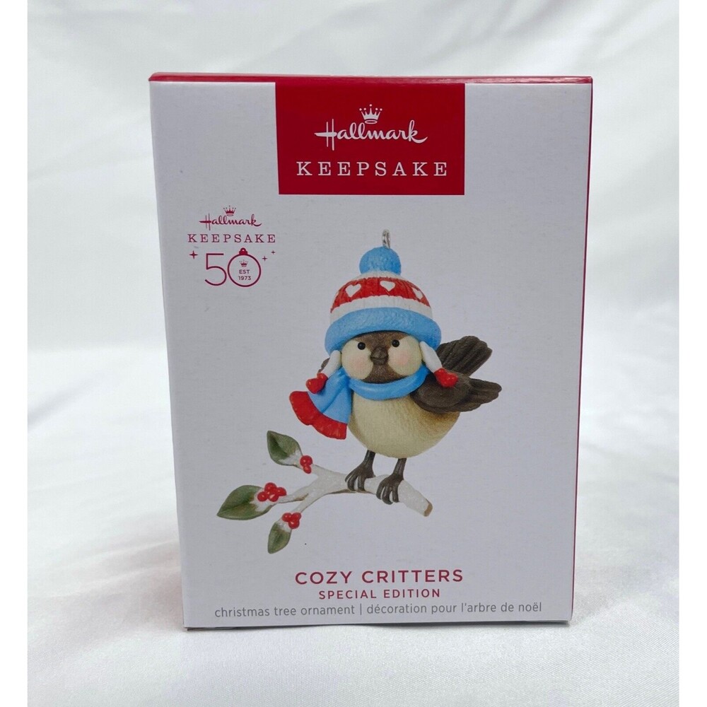 2023 Hallmark Keepsake Cozy Critters Special Edition Bird Blue Hat Ornament